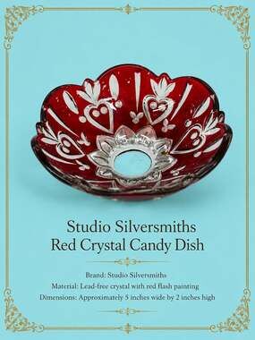 Studio Silversmiths Queen Elizabeth Collection Red Flash Crystal Candy Dish with